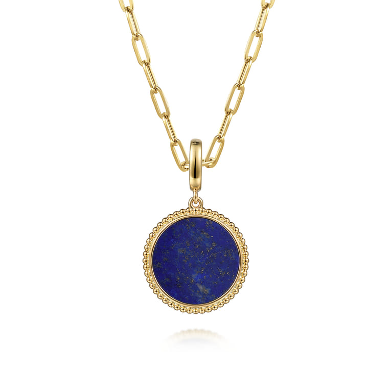 14K Yellow Gold Round Lapis Inlay Pendant With Detachable Bail - Shot 3