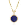 14K Yellow Gold Round Lapis Inlay Pendant With Detachable Bail