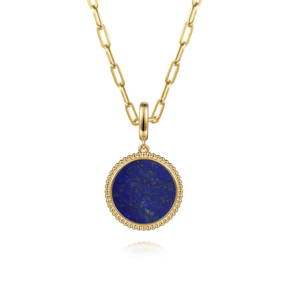 14K Yellow Gold Round Lapis Inlay Pendant with Detachable Bail