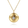 14K Yellow Gold Round Locket Pendant Necklace with Diamond Star Center - 0.03 ct
