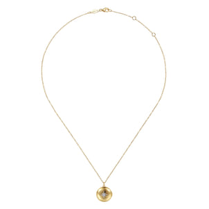 14K Yellow Gold Round Locket Pendant Necklace with Diamond Star Center