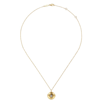 14K Yellow Gold Round Locket Pendant Necklace with Diamond Star Center