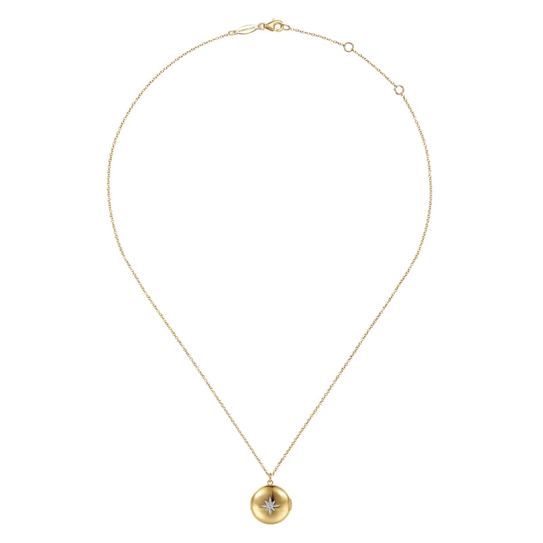 14K Yellow Gold Round Locket Pendant Necklace with Diamond Star Center - 0.03 ct - Shot 4