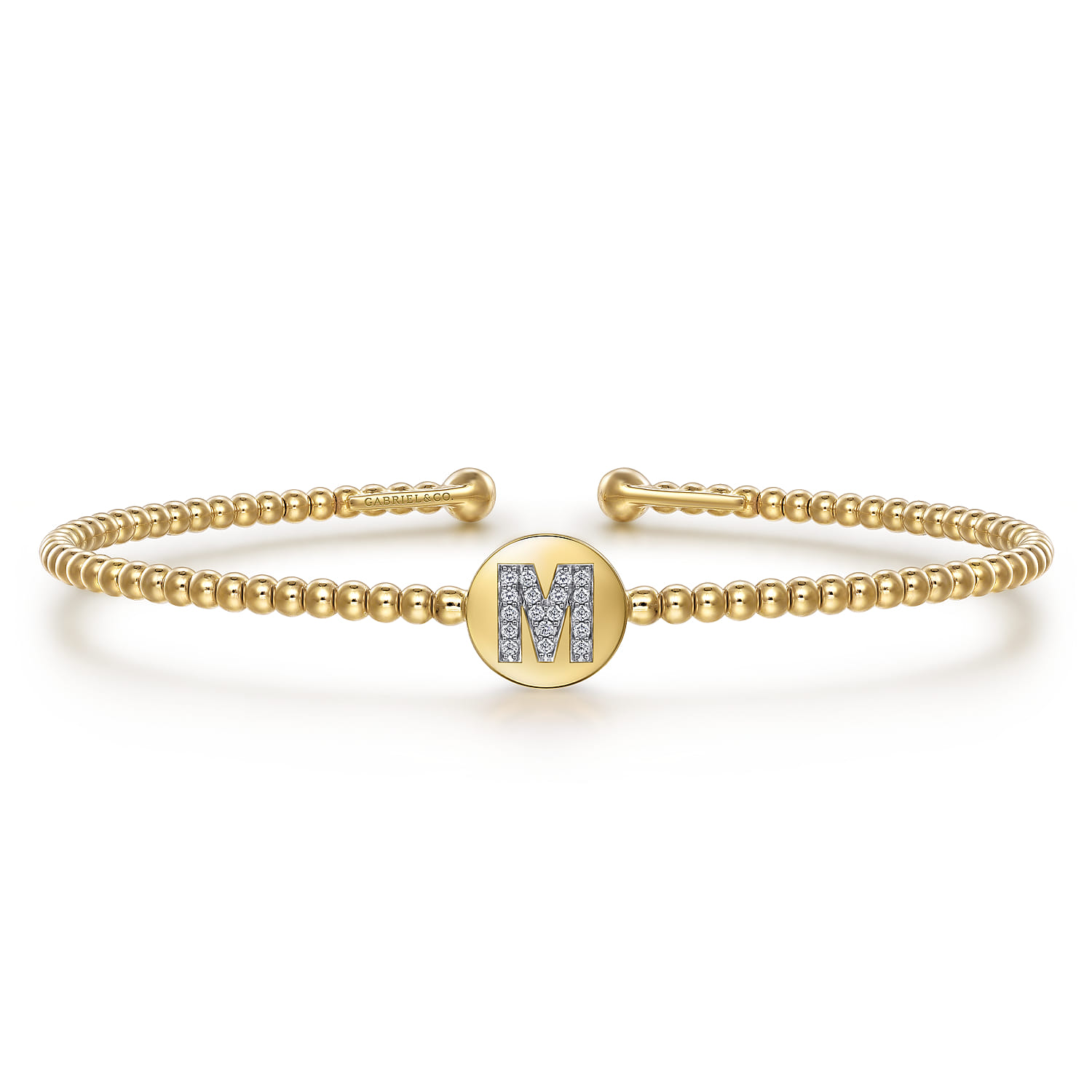 14K Yellow Gold Round M Initial Diamond Bujukan Cuff Bracelet - 0.07 ct - Shot 1
