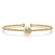 14K Yellow Gold Round M Initial Diamond Bujukan Cuff Bracelet