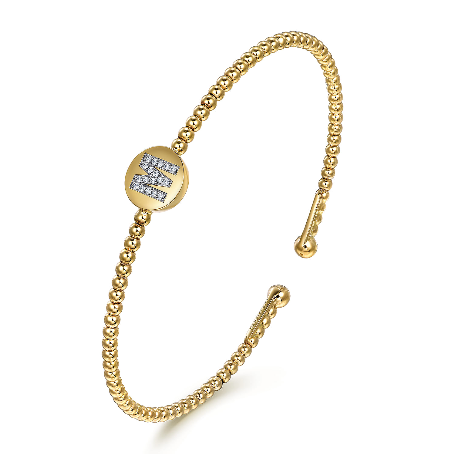 14K Yellow Gold Round M Initial Diamond Bujukan Cuff Bracelet - 0.07 ct - Shot 2