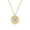 14K Yellow Gold Round M Initial Pendant Necklace with Diamonds - 0.07 ct