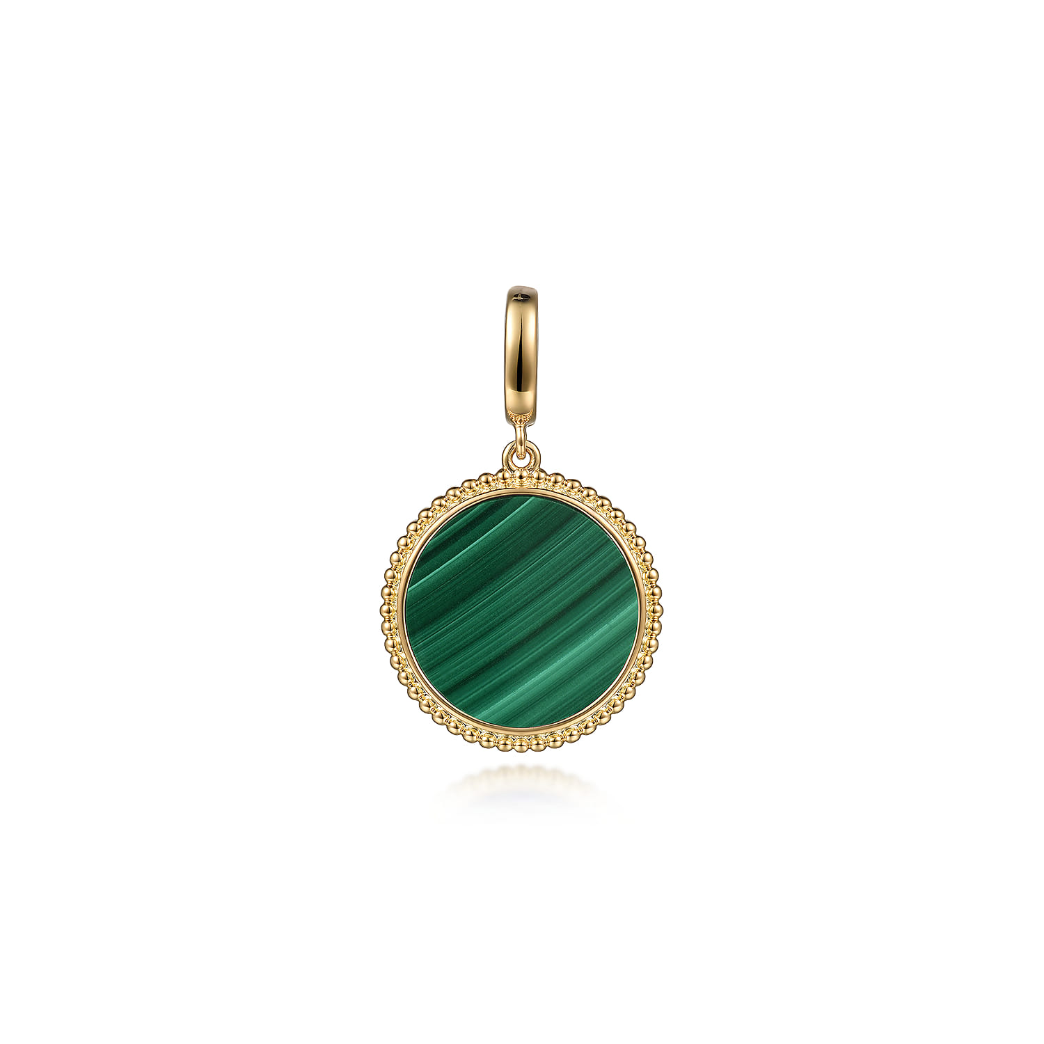 14K Yellow Gold Round Malachite Inlay Pendant With Detachable Bail - Shot 1