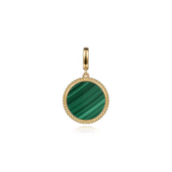 14K Yellow Gold Round Malachite Inlay Pendant With Detachable Bail