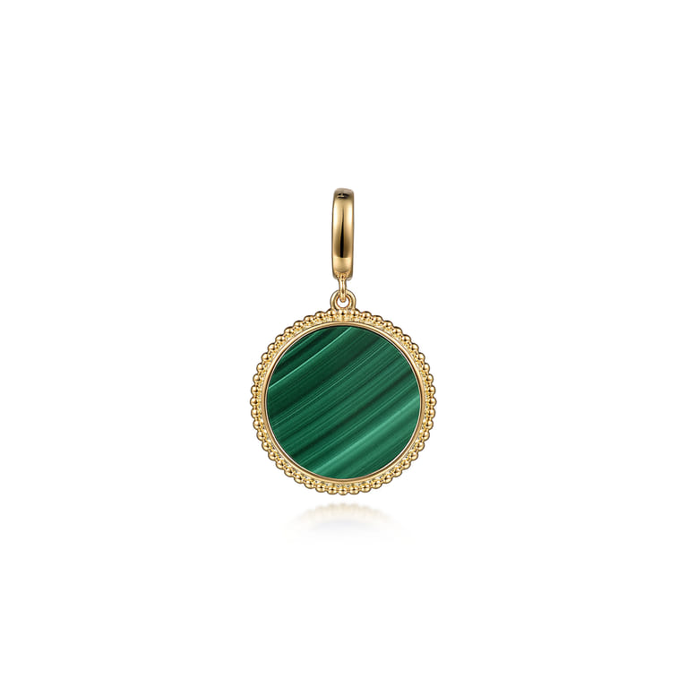 14K Yellow Gold Round Malachite Inlay Pendant With Detachable Bail - Shot 1