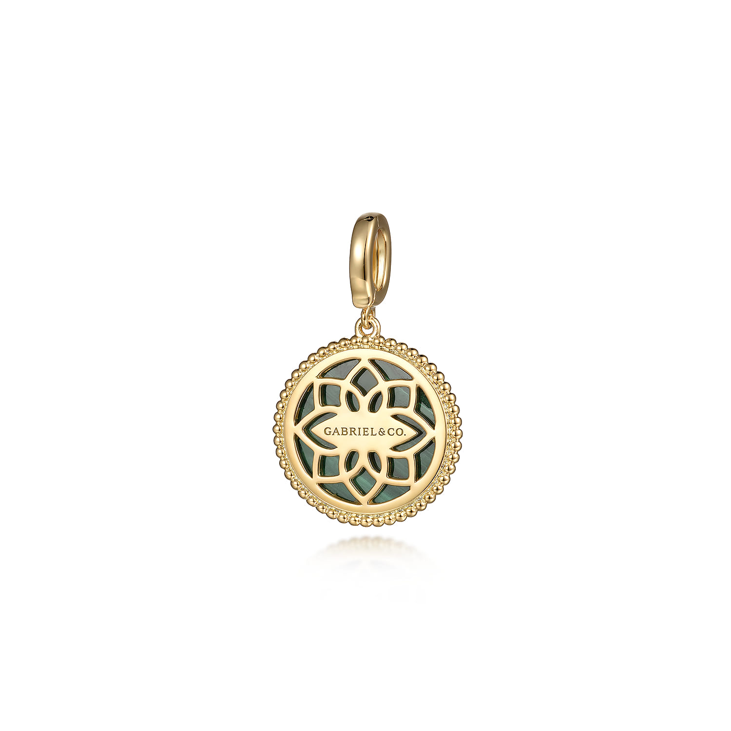 14K Yellow Gold Round Malachite Inlay Pendant With Detachable Bail - Shot 2
