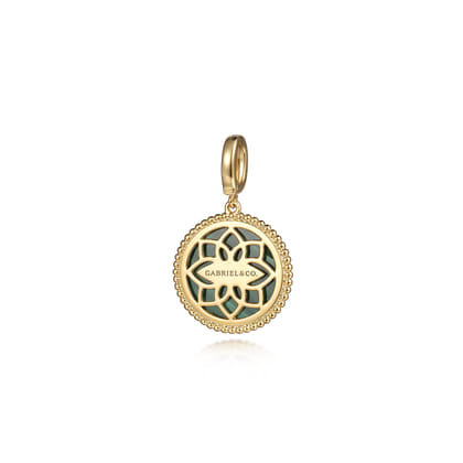 14K Yellow Gold Round Malachite Inlay Pendant With Detachable Bail