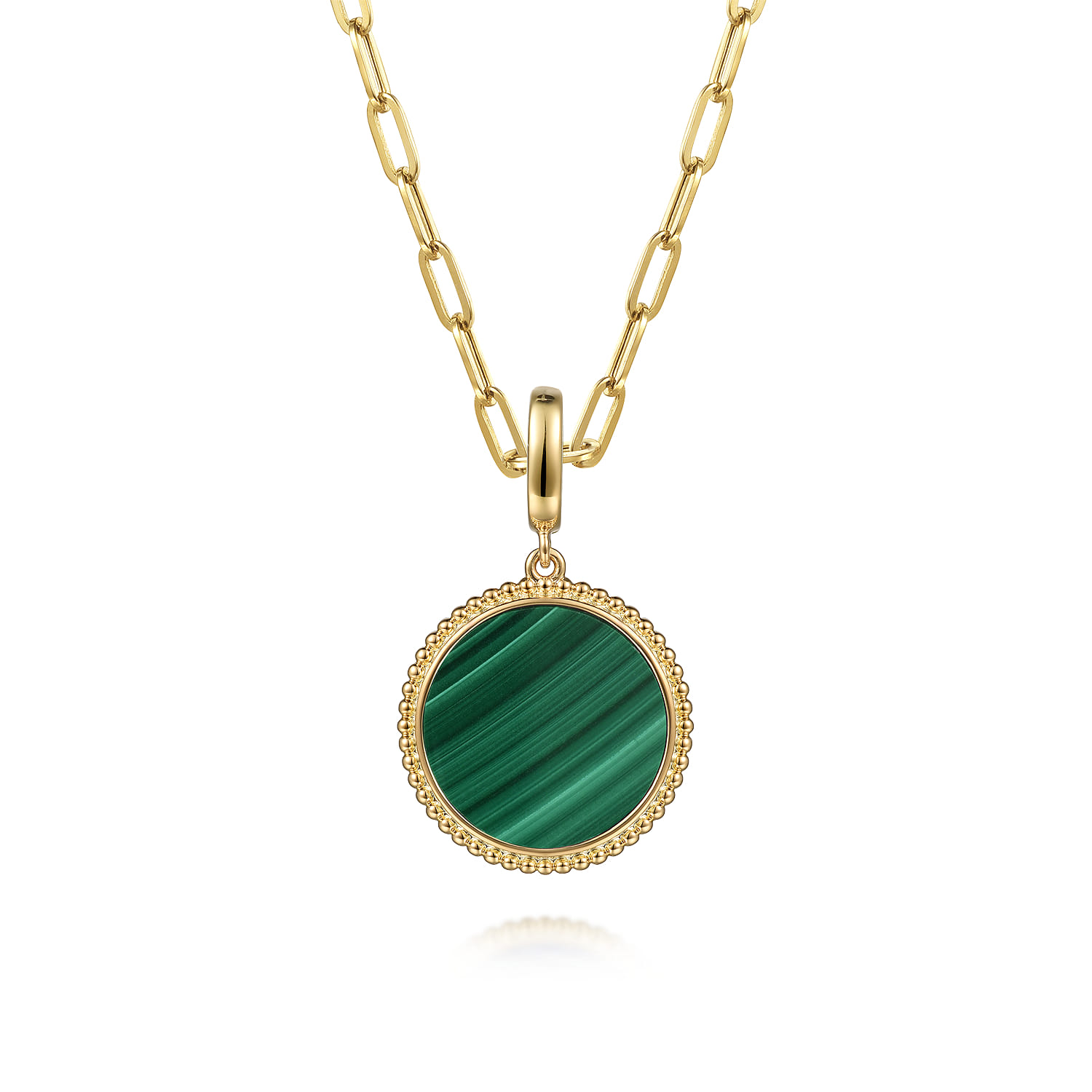 14K Yellow Gold Round Malachite Inlay Pendant With Detachable Bail - Shot 3