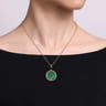 14K Yellow Gold Round Malachite Inlay Pendant With Detachable Bail