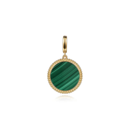 14K Yellow Gold Round Malachite Inlay Pendant with Detachable Bail