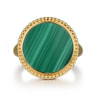 14K Yellow Gold Round Malachite Inlay Signet Ring