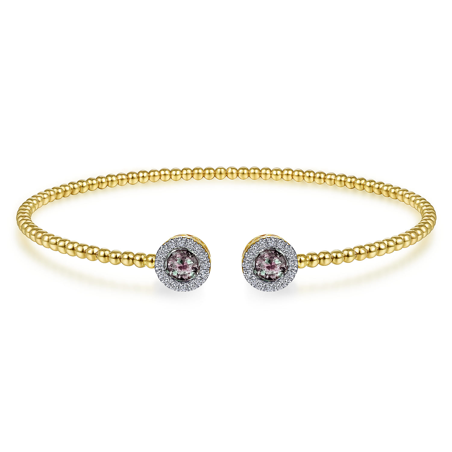 14K Yellow Gold Round Manmade Alexandrite and Diamond Halo Bujukan Bangle - 0.16 ct - Shot 1