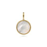 14K Yellow Gold Round Mother of Pearl Inlay Pendant With Detachable Bail