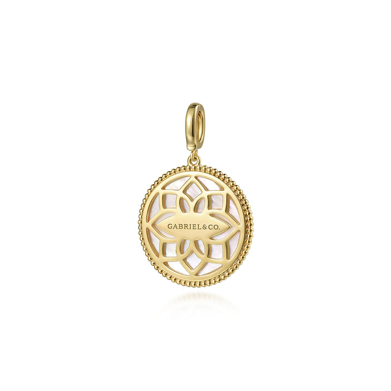 14K Yellow Gold Round Mother of Pearl Inlay Pendant With Detachable Bail - Shot 2
