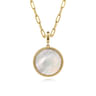 14K Yellow Gold Round Mother of Pearl Inlay Pendant With Detachable Bail