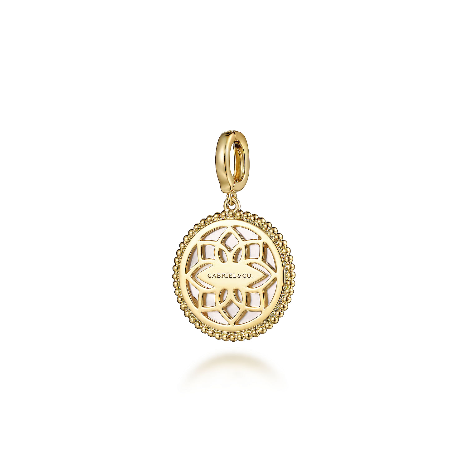 14K Yellow Gold Round Mother of Pearl Inlay Pendant With Detachable Bail