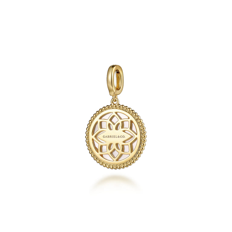 14K Yellow Gold Round Mother of Pearl Inlay Pendant With Detachable Bail - Shot 2