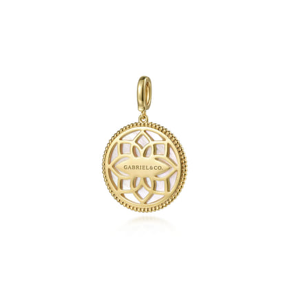 14K Yellow Gold Round Mother of Pearl Inlay Pendant with Detachable Bail