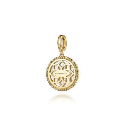 14K Yellow Gold Round Mother of Pearl Inlay Pendant with Detachable Bail