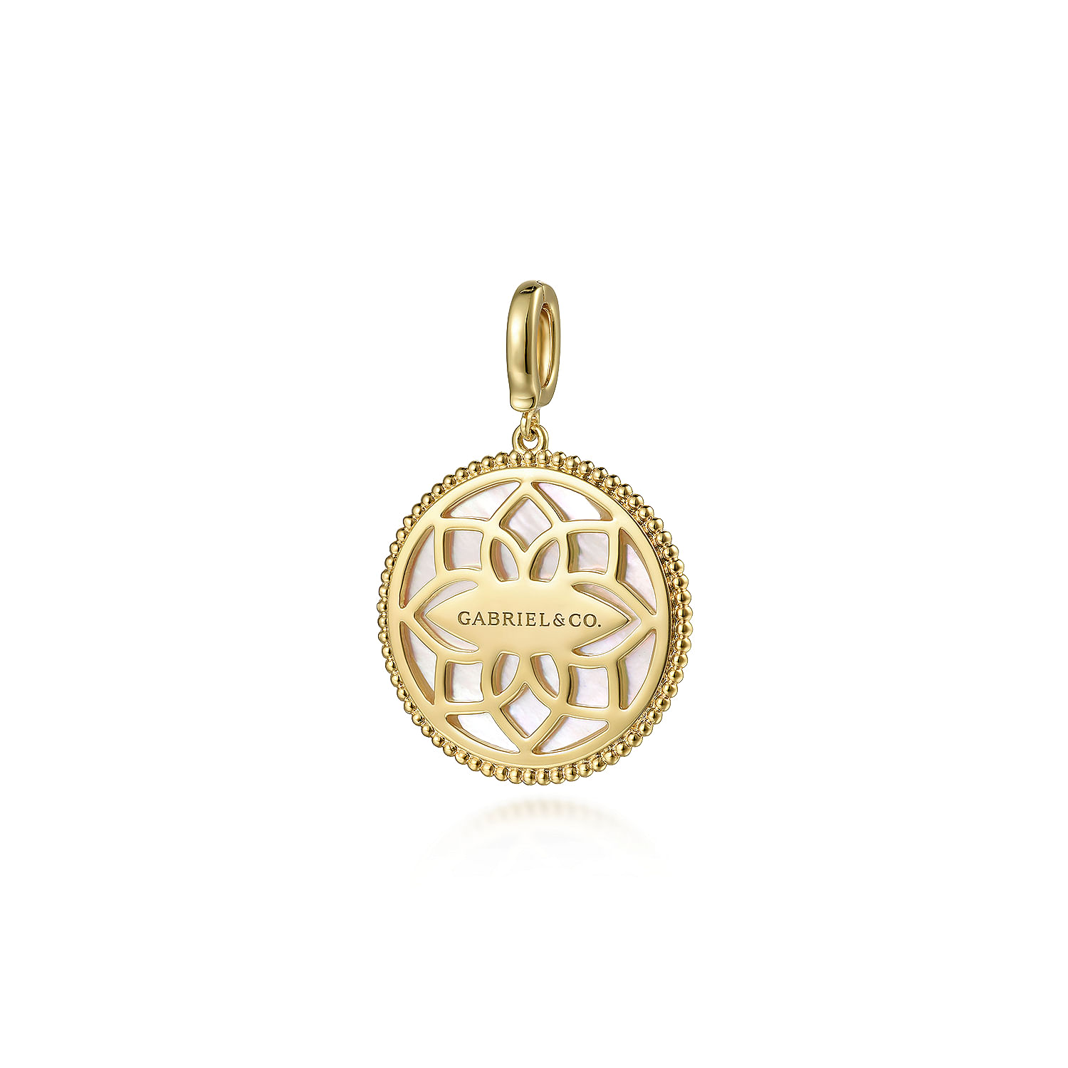14K Yellow Gold Round Mother of Pearl Inlay Pendant - Shot 2