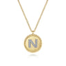 14K Yellow Gold Round N Initial Pendant Necklace with Diamonds - 0.06 ct