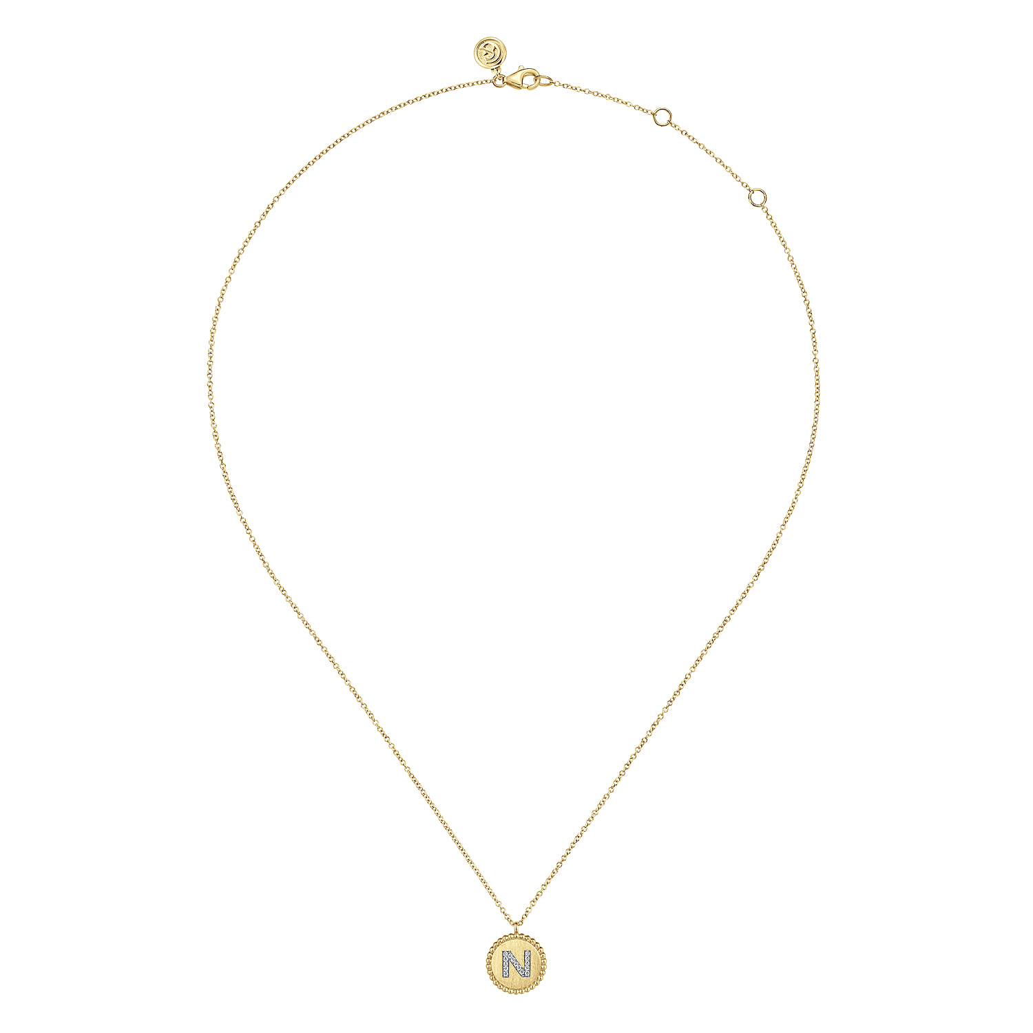 14K Yellow Gold Round N Initial Pendant Necklace with Diamonds - 0.06 ct - Shot 2