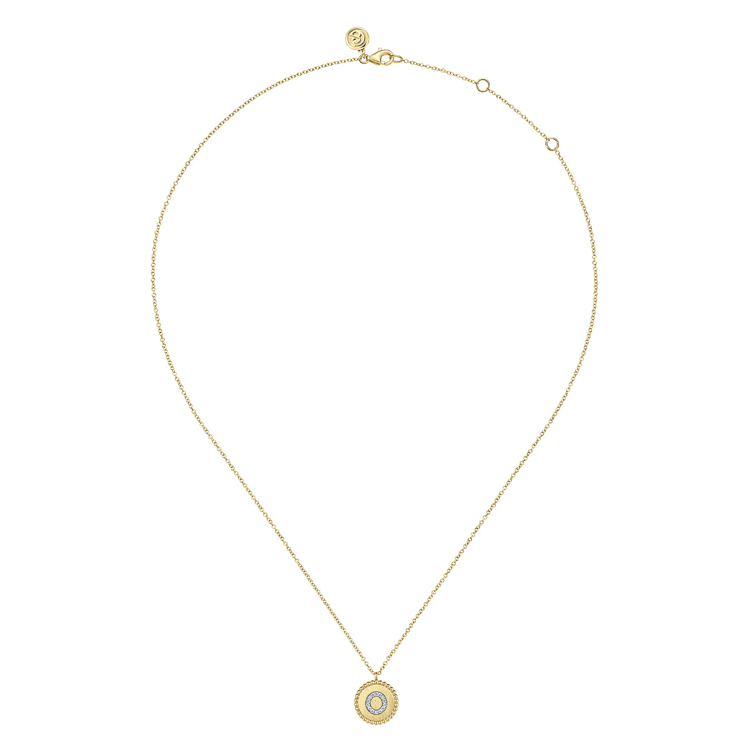 14K Yellow Gold Round O Initial Pendant Necklace with Diamonds - 0.05 ct - Shot 2