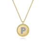 14K Yellow Gold Round P Initial Pendant Necklace with Diamonds - 0.04 ct