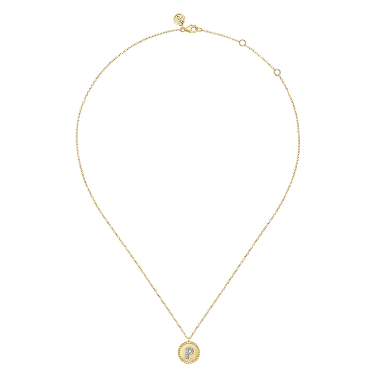 14K Yellow Gold Round P Initial Pendant Necklace with Diamonds - 0.04 ct - Shot 2