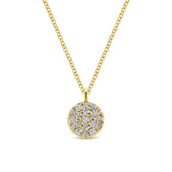 14K Yellow Gold Round Pave Diamond Disc Pendant Necklace
