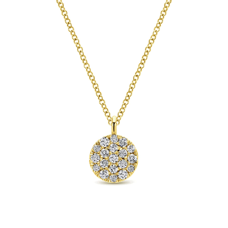 14K Yellow Gold Round Pave Diamond Disc Pendant Necklace - 0.11 ct - Shot 1