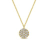 14K Yellow Gold Round Pave Diamond Disc Pendant Necklace - 0.11 ct