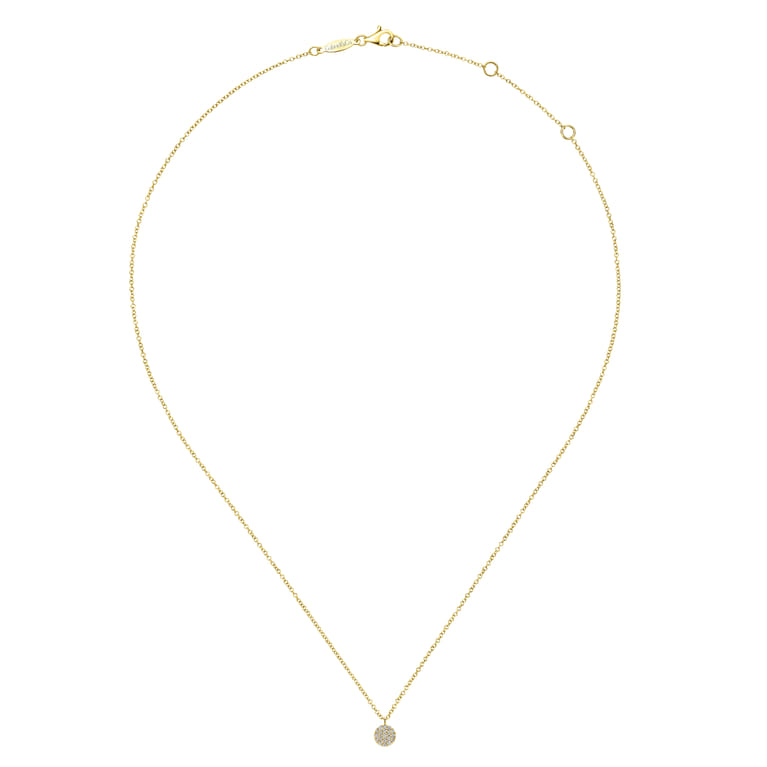 14K Yellow Gold Round Pave Diamond Disc Pendant Necklace - 0.11 ct - Shot 2