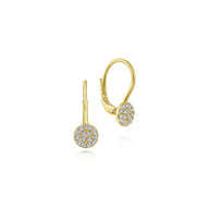 14K Yellow Gold Round Pave Diamond Drop Earrings