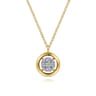 14K Yellow Gold Round Pave Diamond Floating Pendant Necklace with Wide Border - 0.3 ct