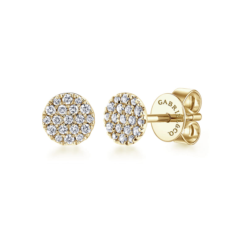14K Yellow Gold Round Pave Diamond Stud Earrings - 0.25 ct - Shot 1