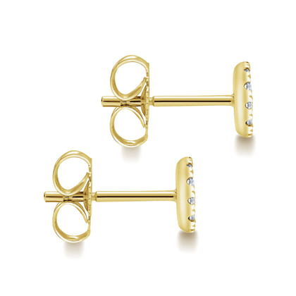 14K Yellow Gold Round Pave Diamond Stud Earrings