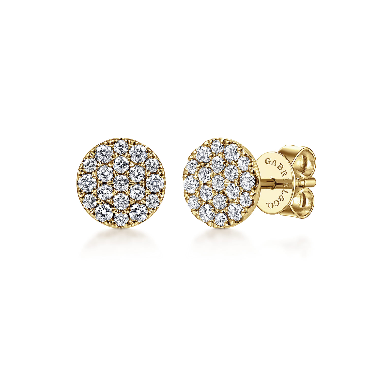 14K Yellow Gold Round Pave Diamond Stud Earrings - 0.5 ct - Shot 1