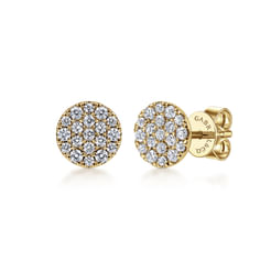 14K Yellow Gold Round Pavé Diamond Stud Earrings