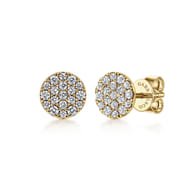 14K Yellow Gold Round Pave Diamond Stud Earrings