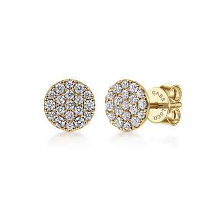 14K Yellow Gold Round Pave Diamond Stud Earrings