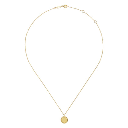 14K Yellow Gold Round Pendant Necklace with Bujukan Bead Frame
