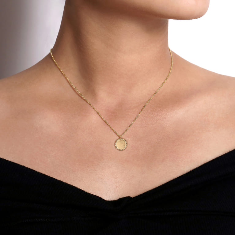 14K Yellow Gold Round Pendant Necklace with Bujukan Bead Frame - Shot 3