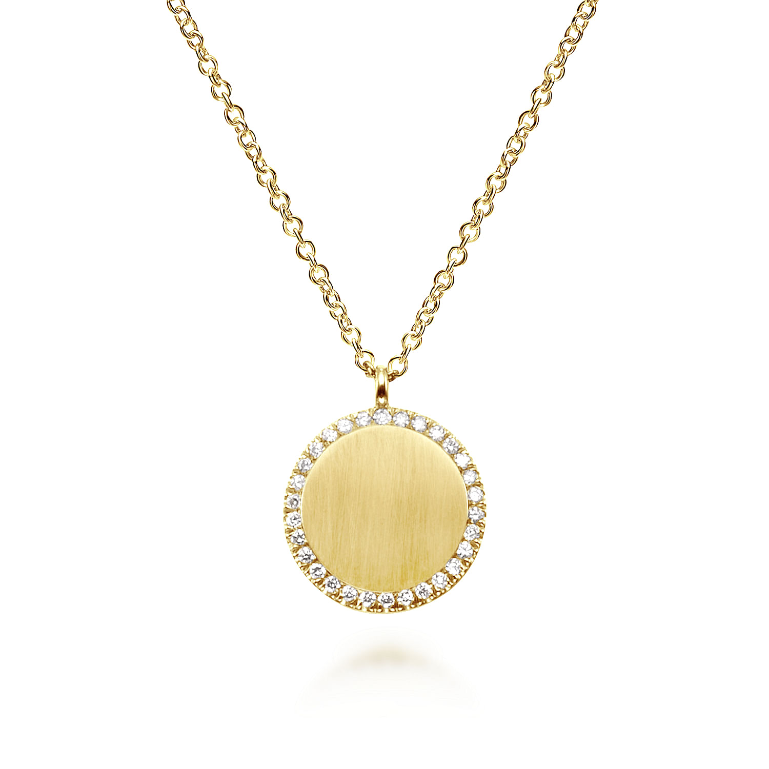 14K Yellow Gold Round Pendant Necklace with Diamond Halo - 0.12 ct - Shot 2