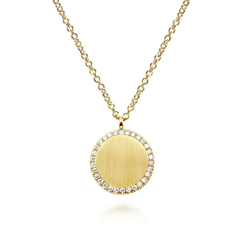 14K Yellow Gold Round Pendant Necklace with Diamond Halo - 0.12 ct - Shot 2
